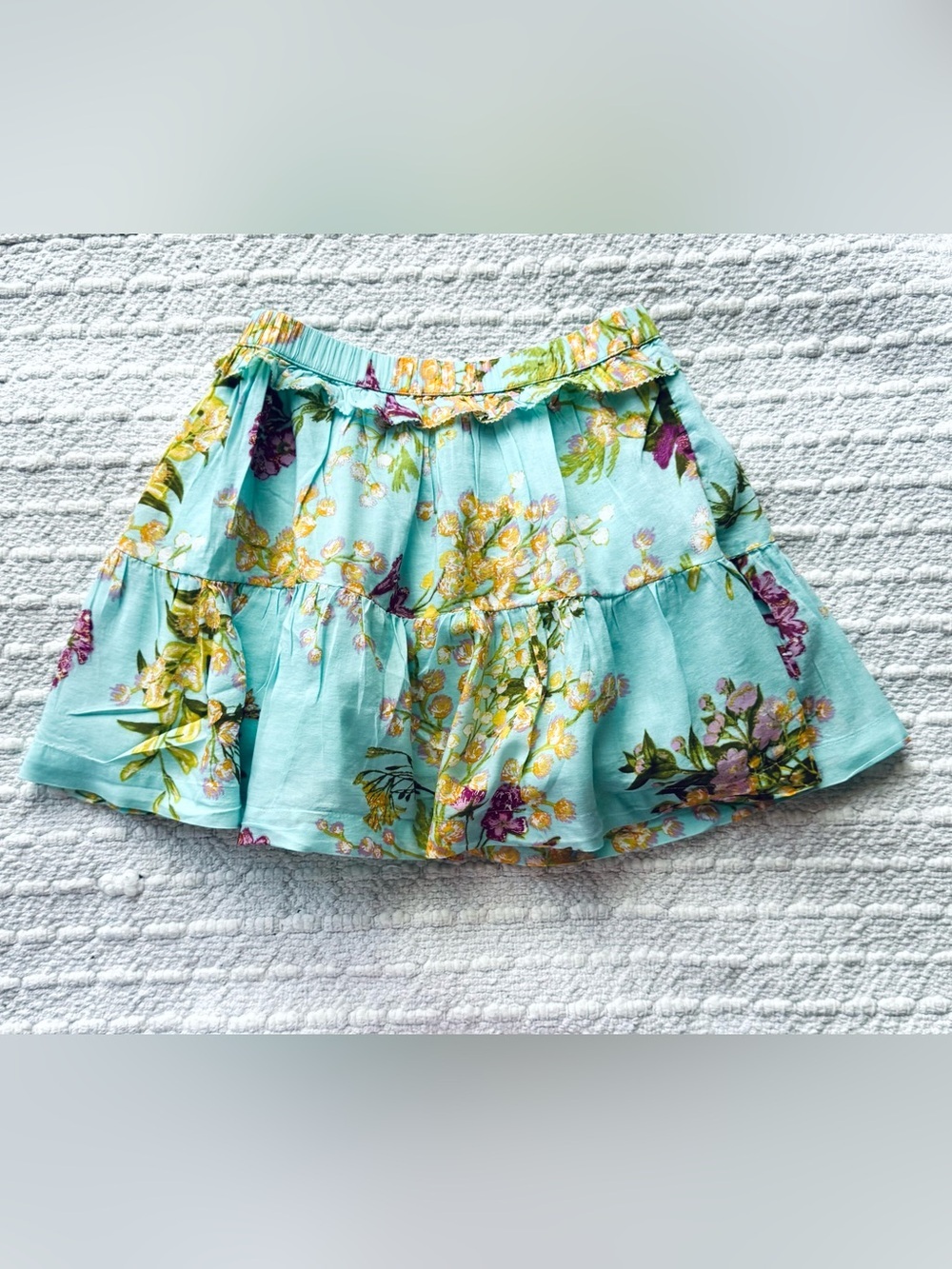 Vineyard Vines Aqua Floral Ruffled Tiered Mini Skirt Girl’s Size 7-8